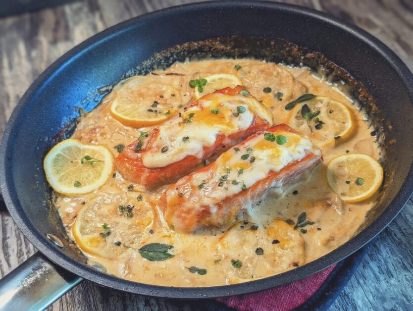 Super Easy Oven-Baked Salmon with Cream Sauce